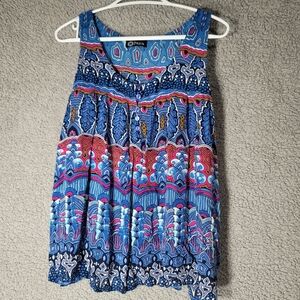 Papa Tank Top Womens One Size Blue Hippy Pattern Flowy Oversized Festival Shirt